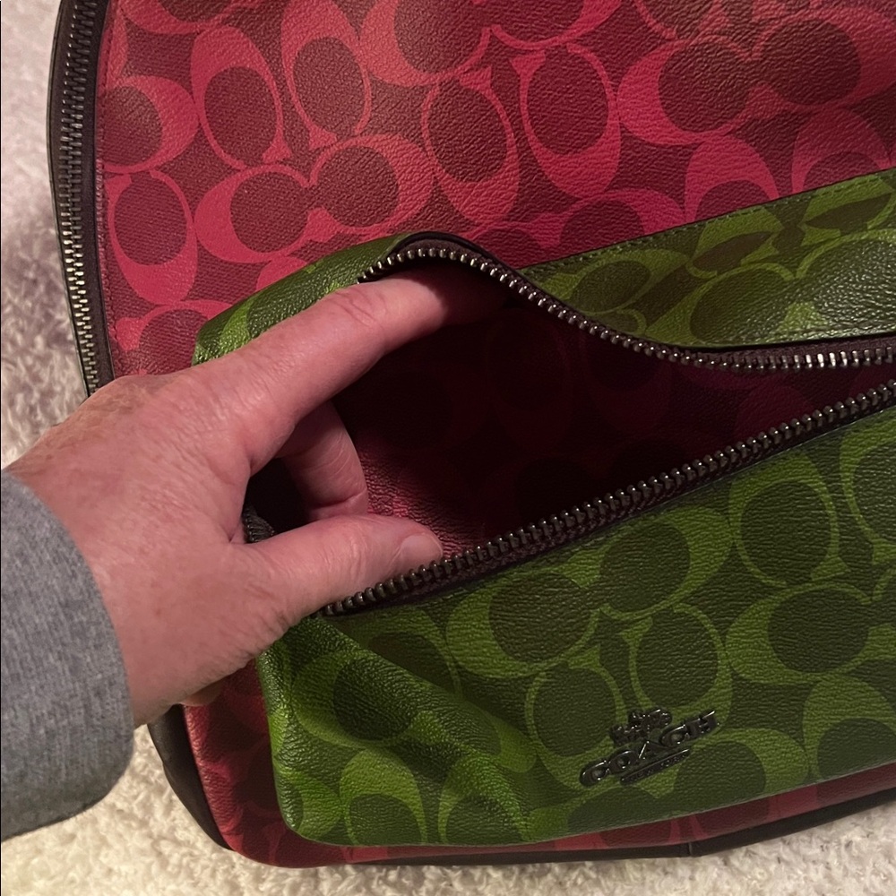 Coach Red and Green Signature Canvas Backpack - Picture 2 of 7